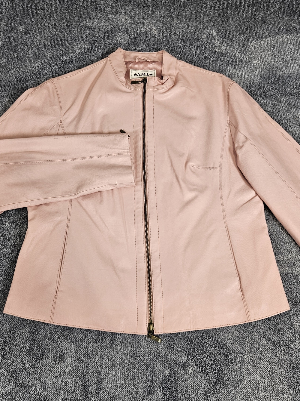 Vintage AMI Rose Pink Leather Zip Jacket M